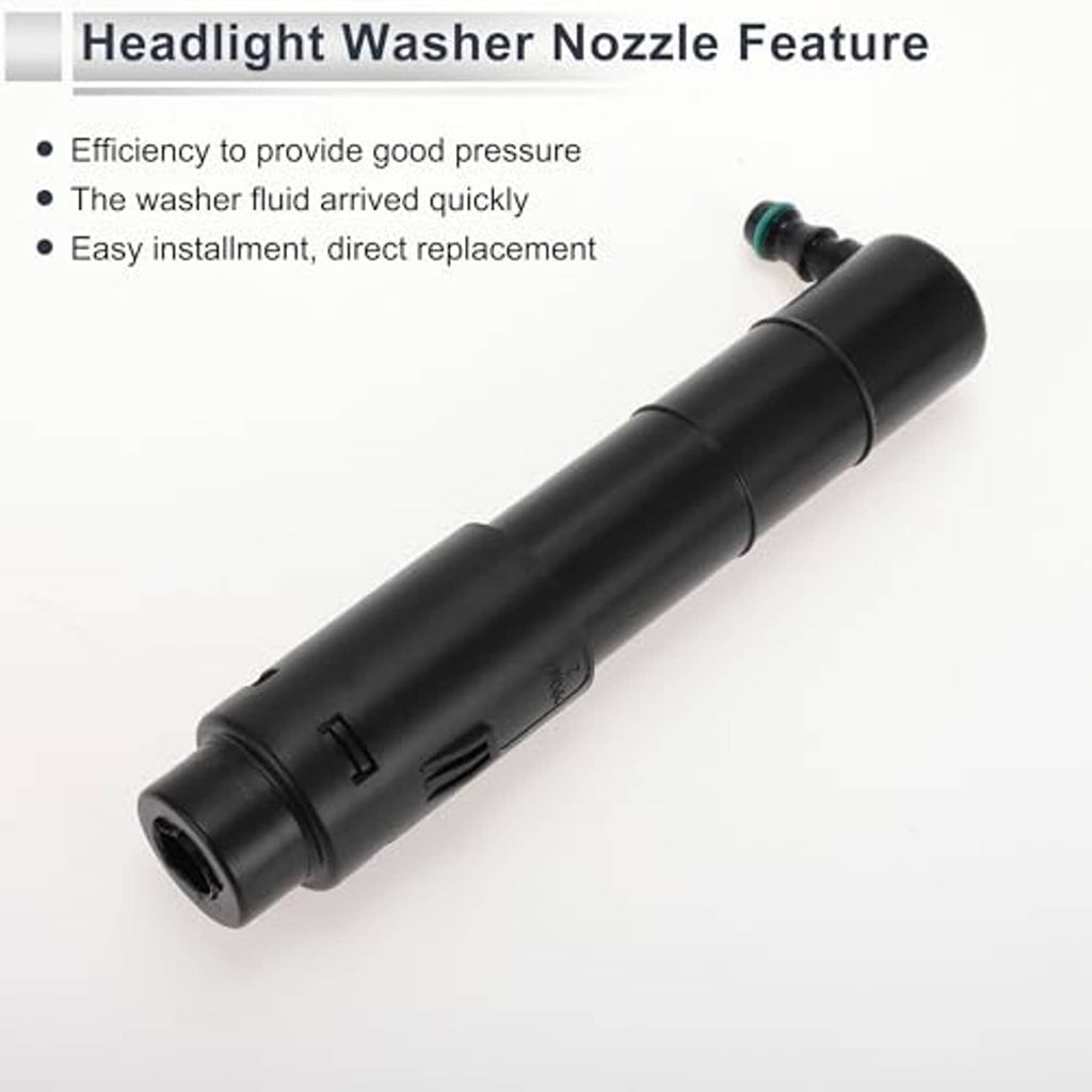 Black headlight washer nozzle with circular end opening and green connector