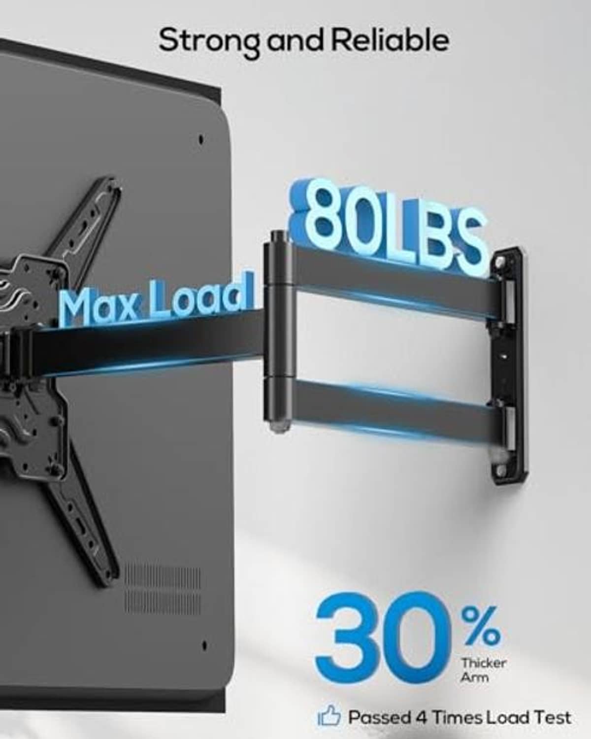 Black corner TV wall mount bracket with thick reinforced arms and heavy-duty build
