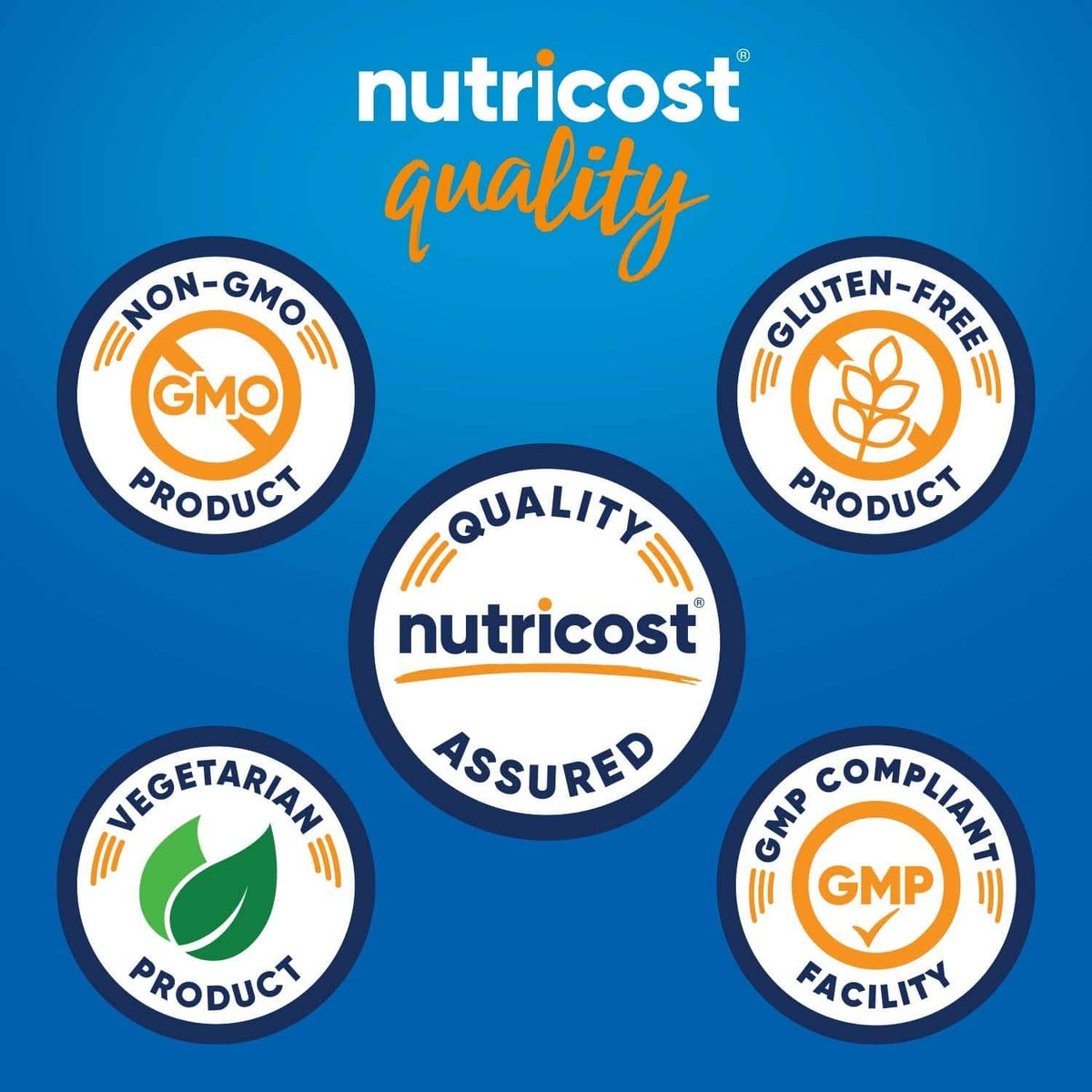 Nutricost quality assurance seals on supplement bottle label