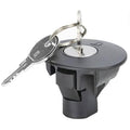 Locking fuel filler cap with key, black plastic gas cap lock
