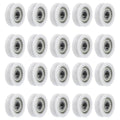 White nylon U-groove pulley wheels with ball bearings, 20-pack