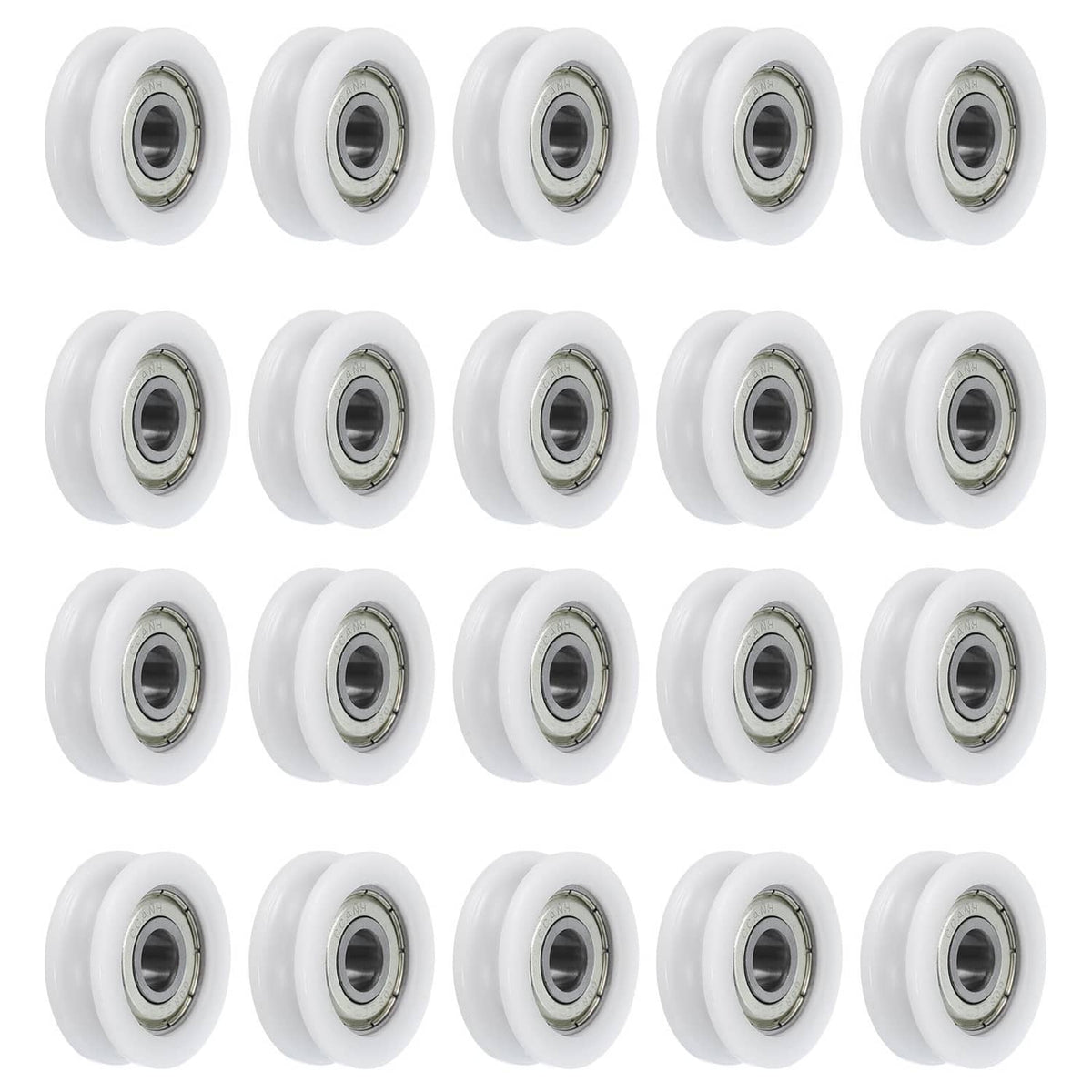 White nylon U-groove pulley wheels with ball bearings, 20-pack