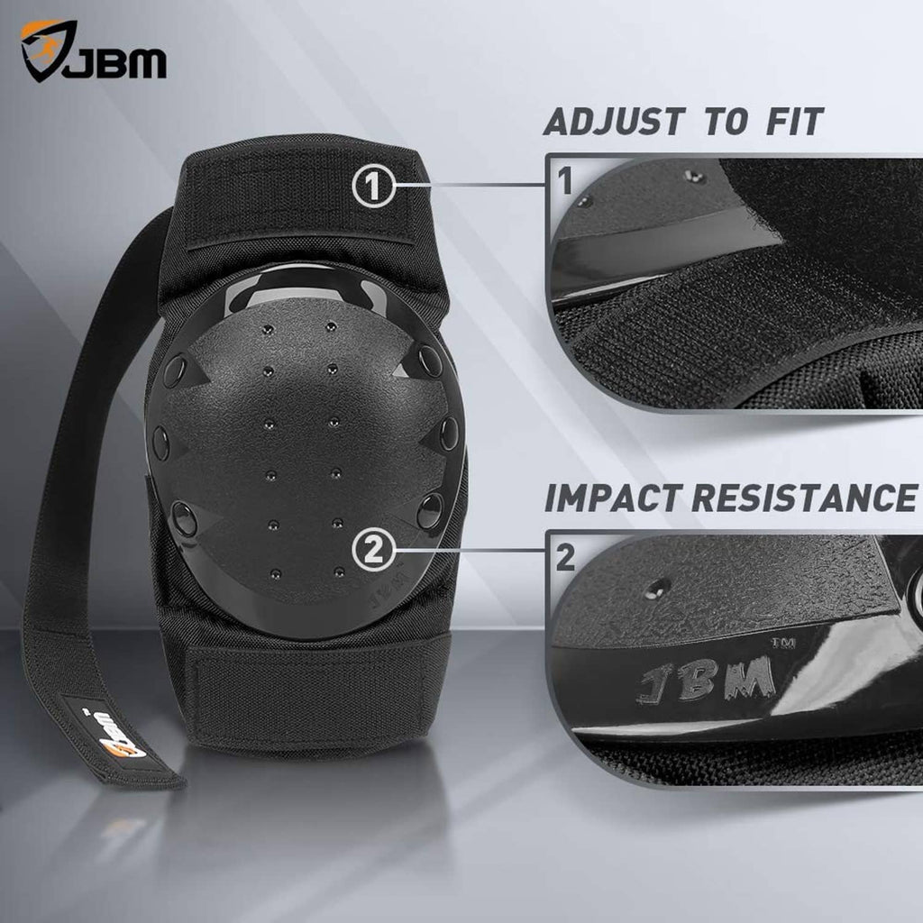 Black knee pad with round hard plate and adjustable elastic band