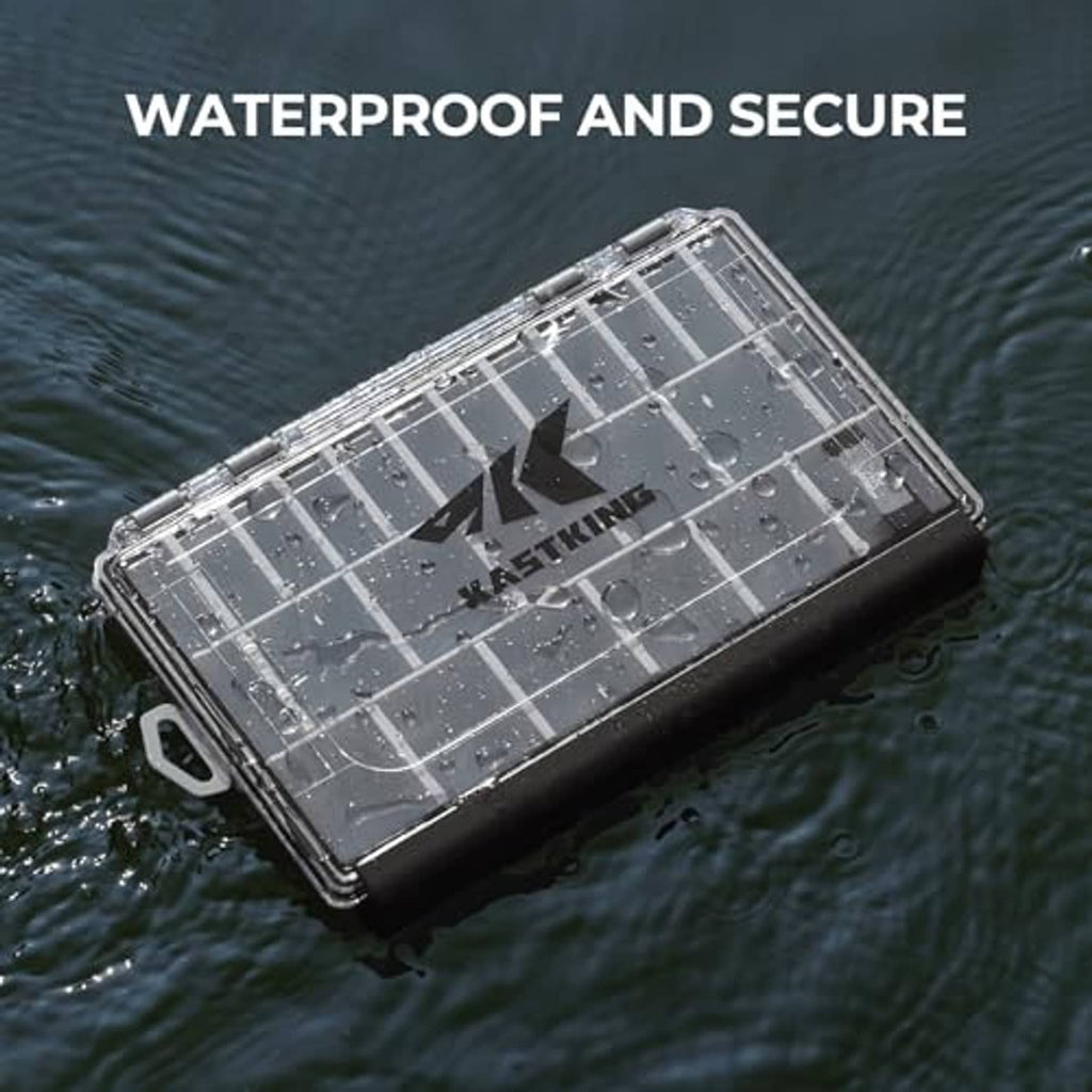 HyperSeal waterproof black tackle box with clear lid, sealed for water resistance.