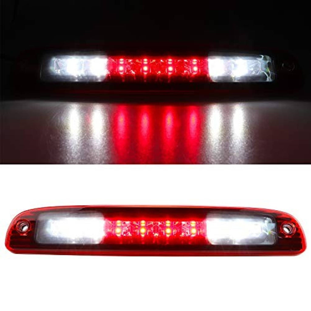 LED third brake light with chrome housing and red lens, illuminated red