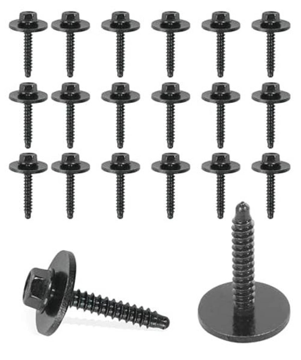 20 black bumper bolts, round heads with threads, shown in staggered layout