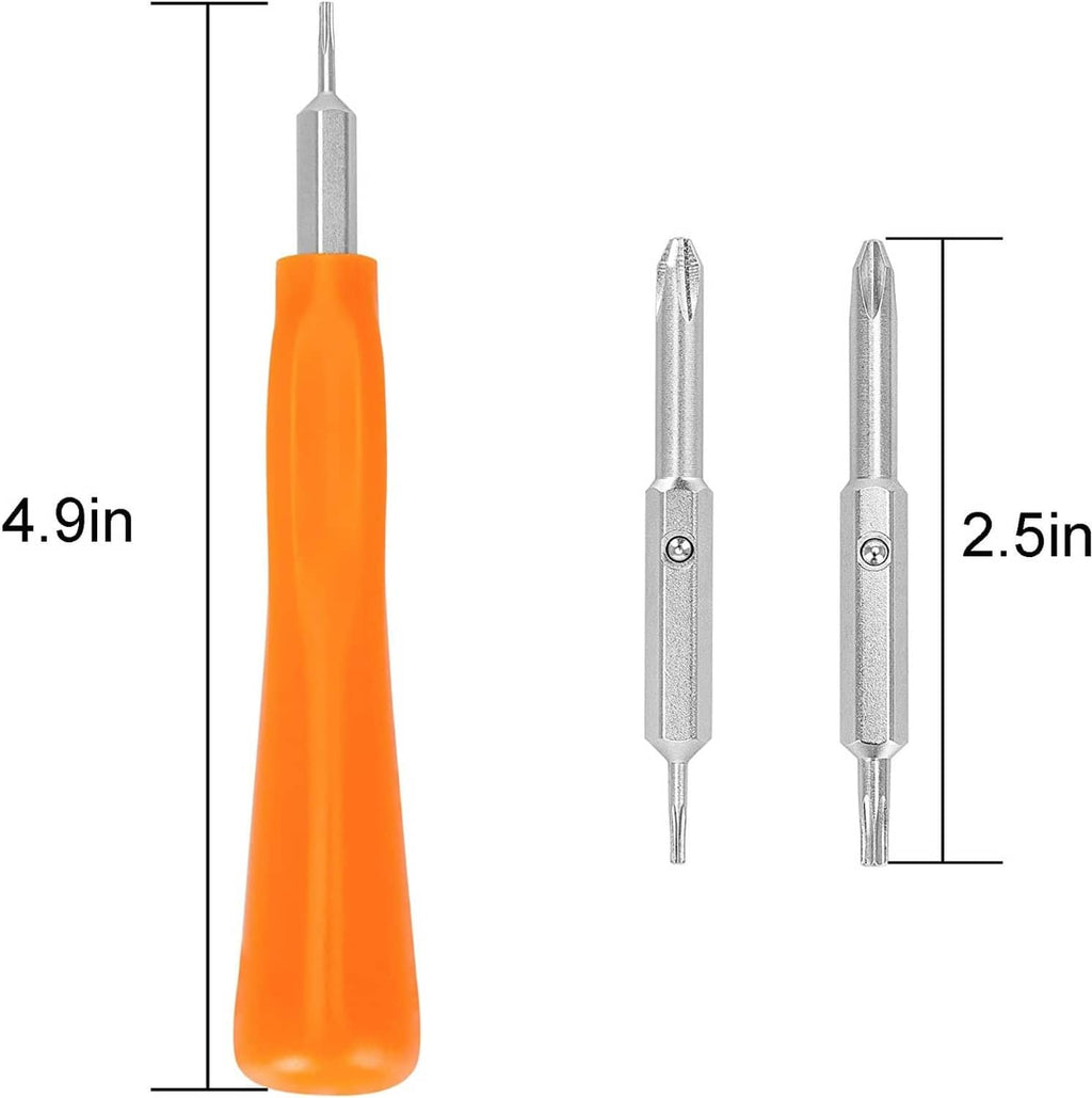 Orange screwdriver with two Torx bit lengths shown and labeled 4.9in and 2.5in