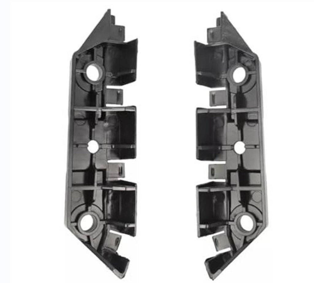 Pair of front bumper retainer brackets with mounting holes, black plastic