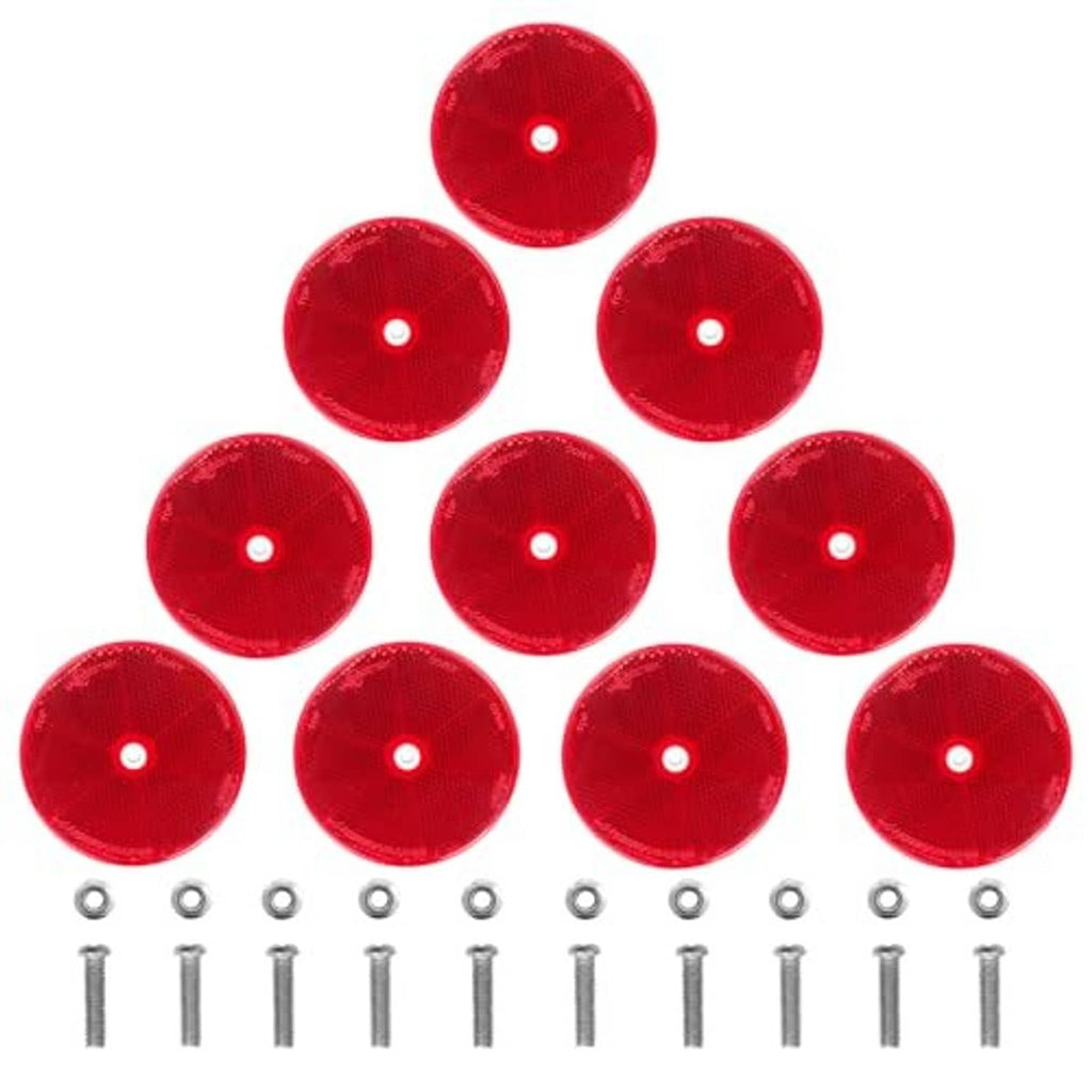 10-pack red round screw-on reflectors with included mounting screws and washers