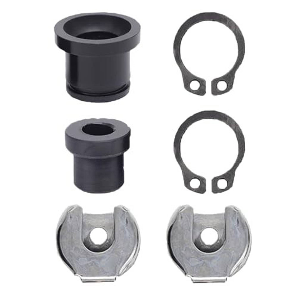 Shift cable bushing repair kit showing black sleeves and two pairs of metal retainer rings