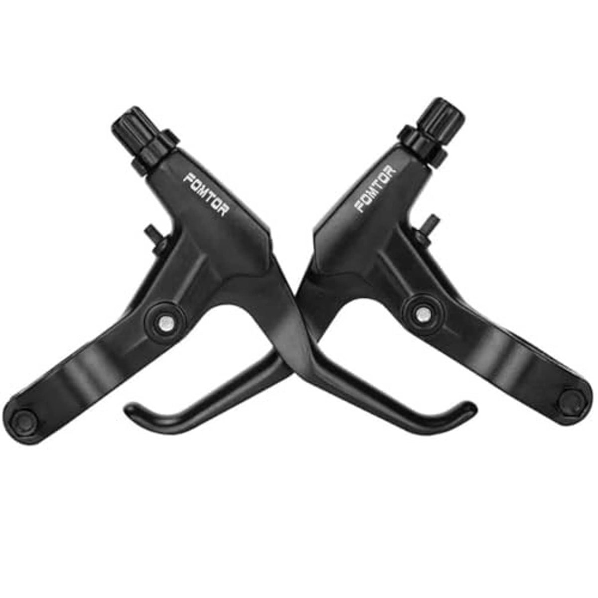Two black universal bike brake levers with 2.5-finger short reach, aluminum alloy