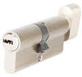 Brushed metal lock cylinder with key slot and thumb-turn style end cap