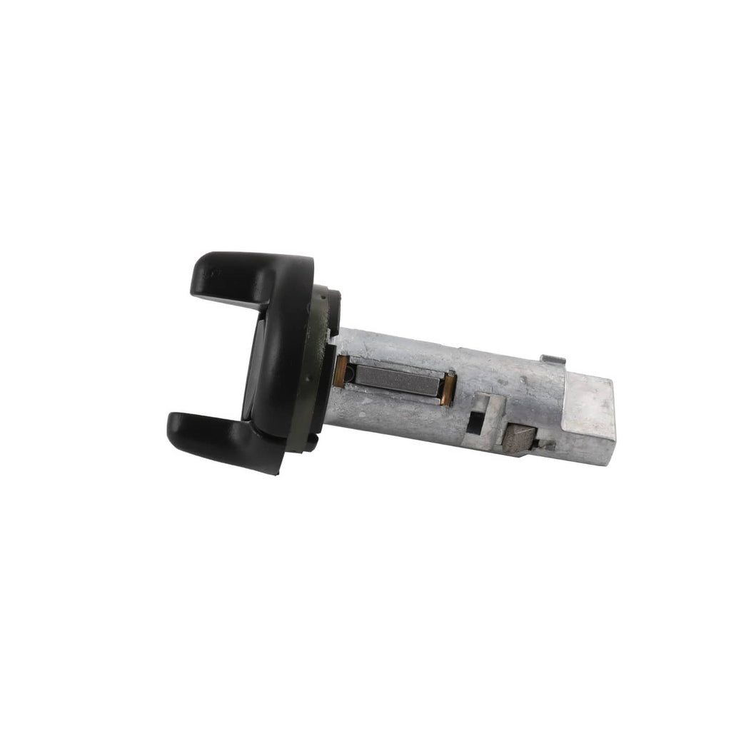 Ignition lock cylinder with black handle and silver key barrel, side view