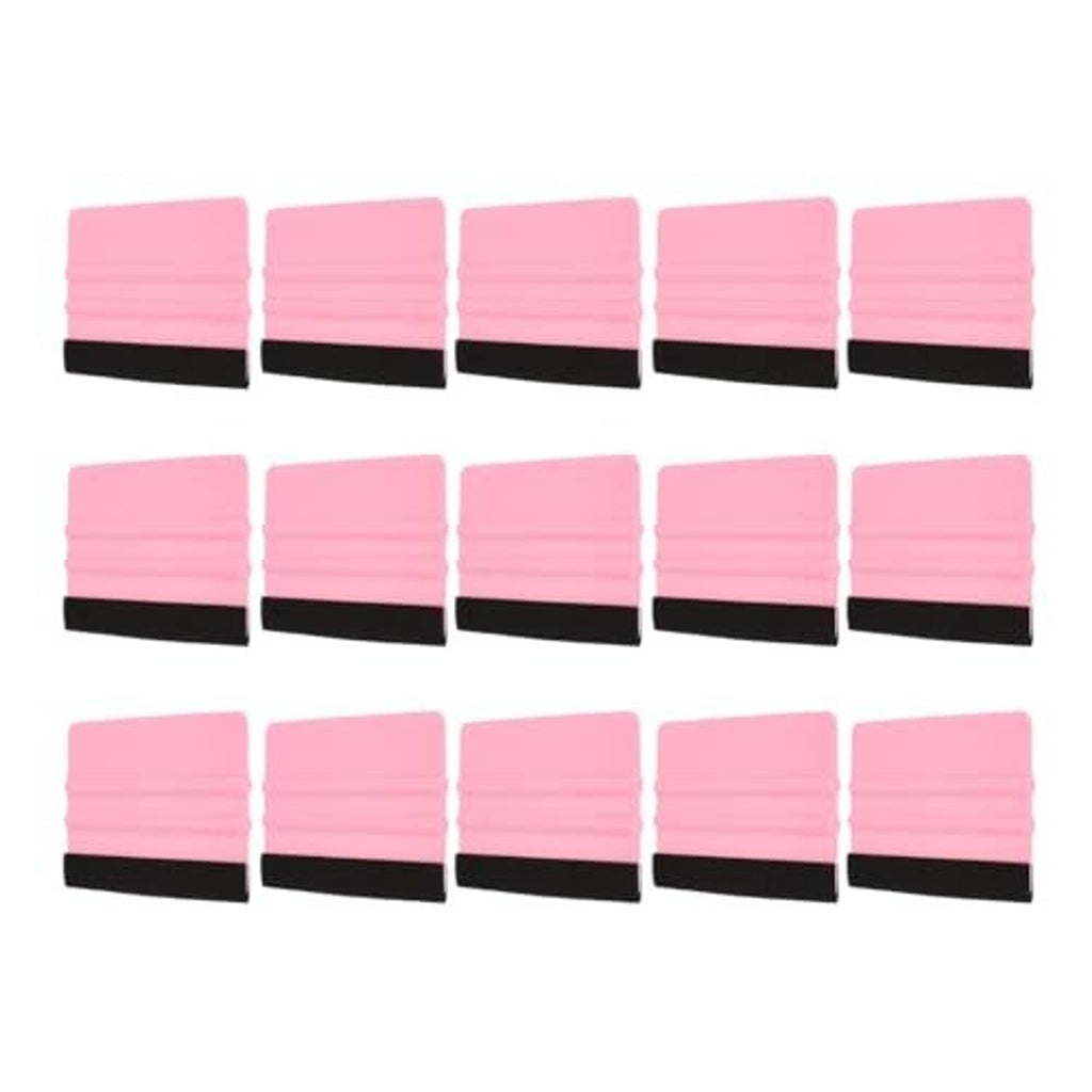 15-pack pink vinyl squeegees with black felt edge, multiple pieces displayed