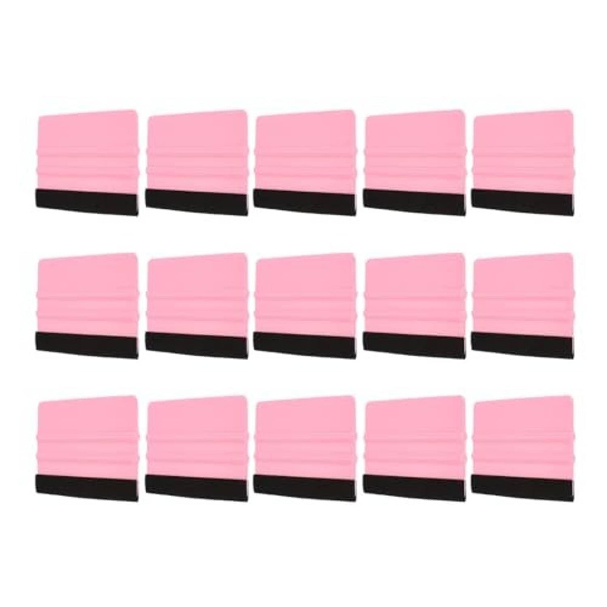 15-pack pink vinyl squeegees with black felt edge, multiple pieces displayed