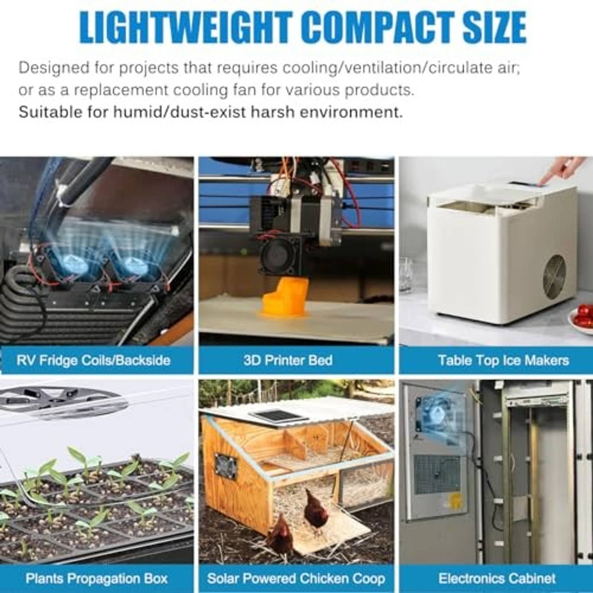 Compact cooling fan shown for ventilation and replacement use in equipment