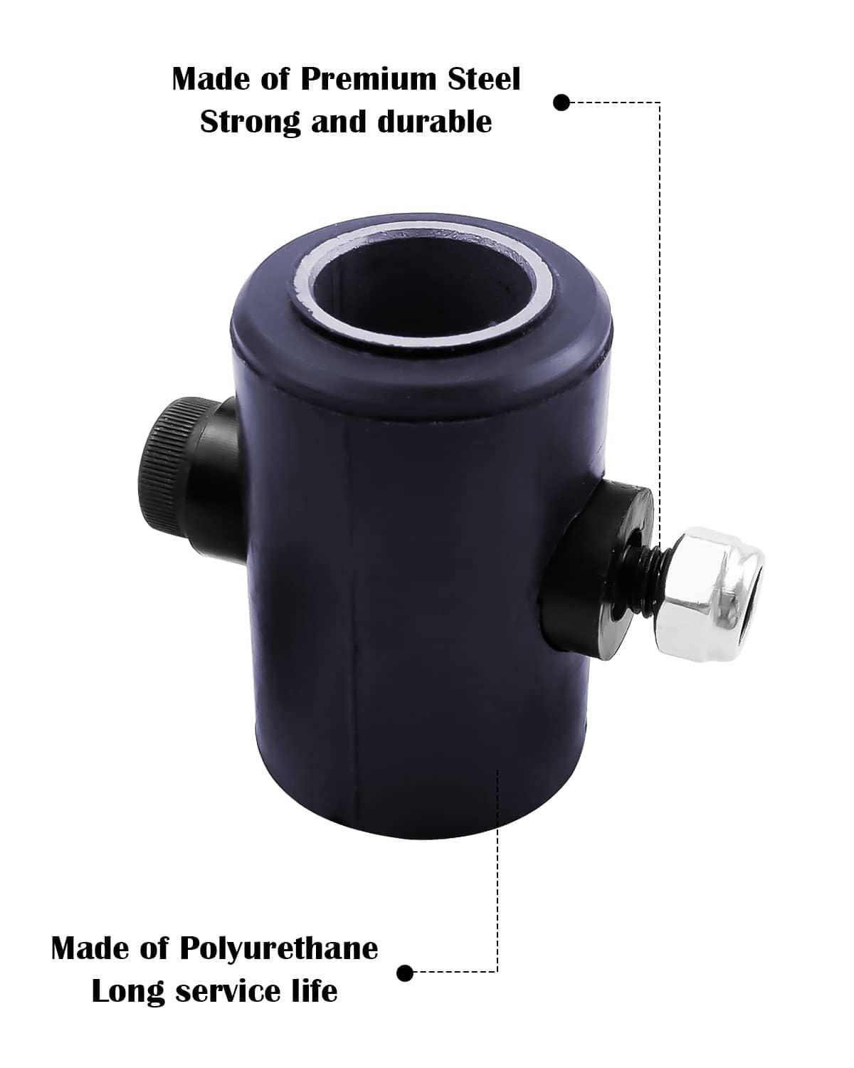 Black shifter isolator bushing with side hardware and threaded shoulder bolt