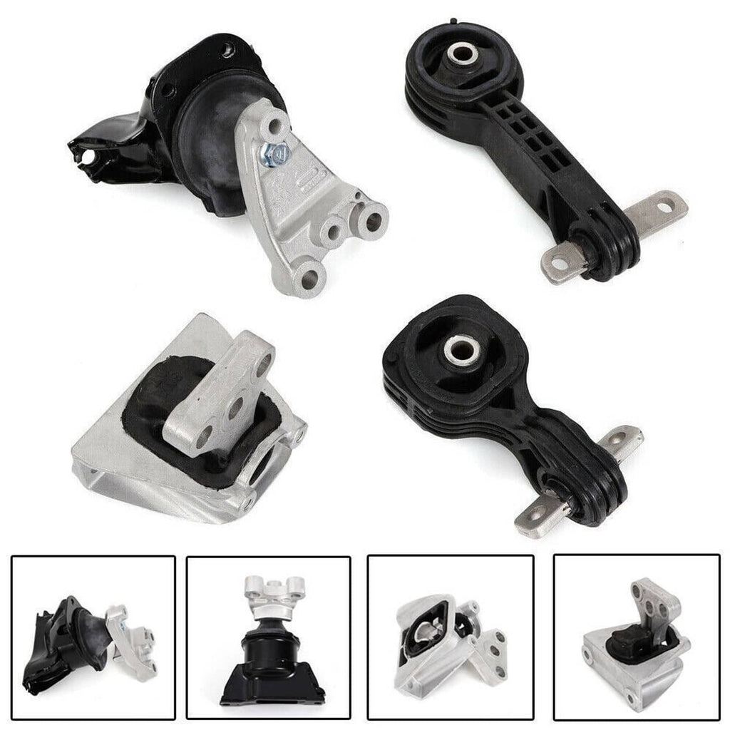 Engine mount set with black rubber isolators and silver brackets from multiple angles