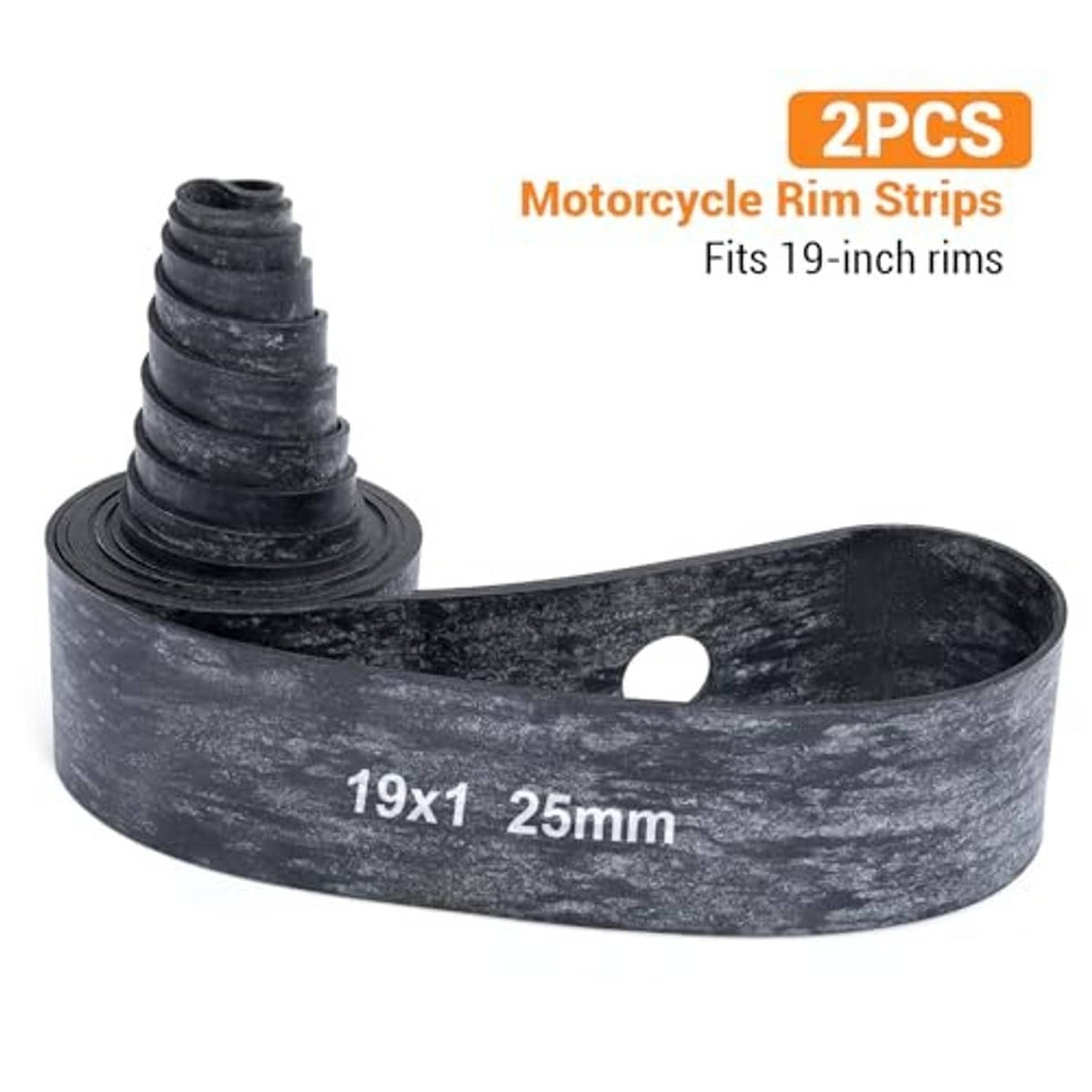 Motorcycle rim strip band roll set, dark rubber tape with valve hole, 19x1 25mm