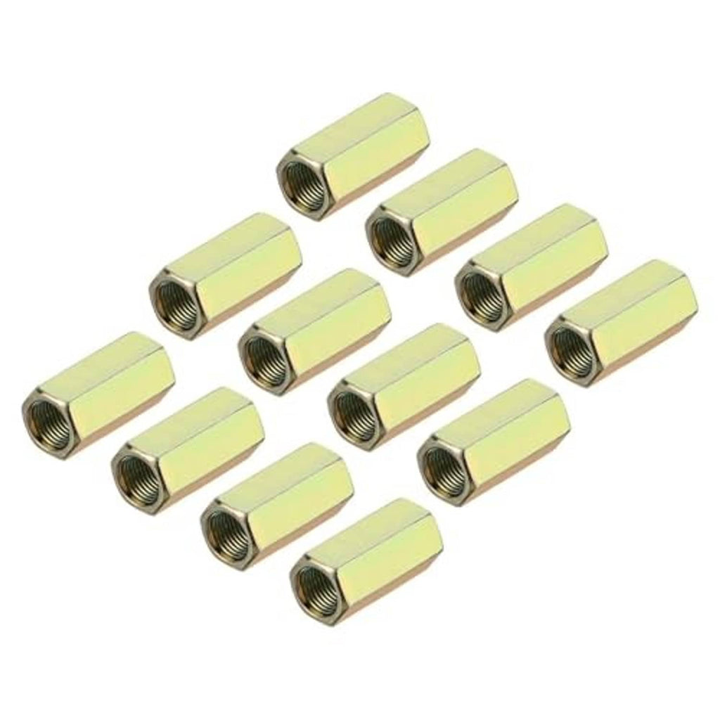 M10 x 1 hex coupling nuts set, zinc-plated yellow, hex exterior, threaded hole