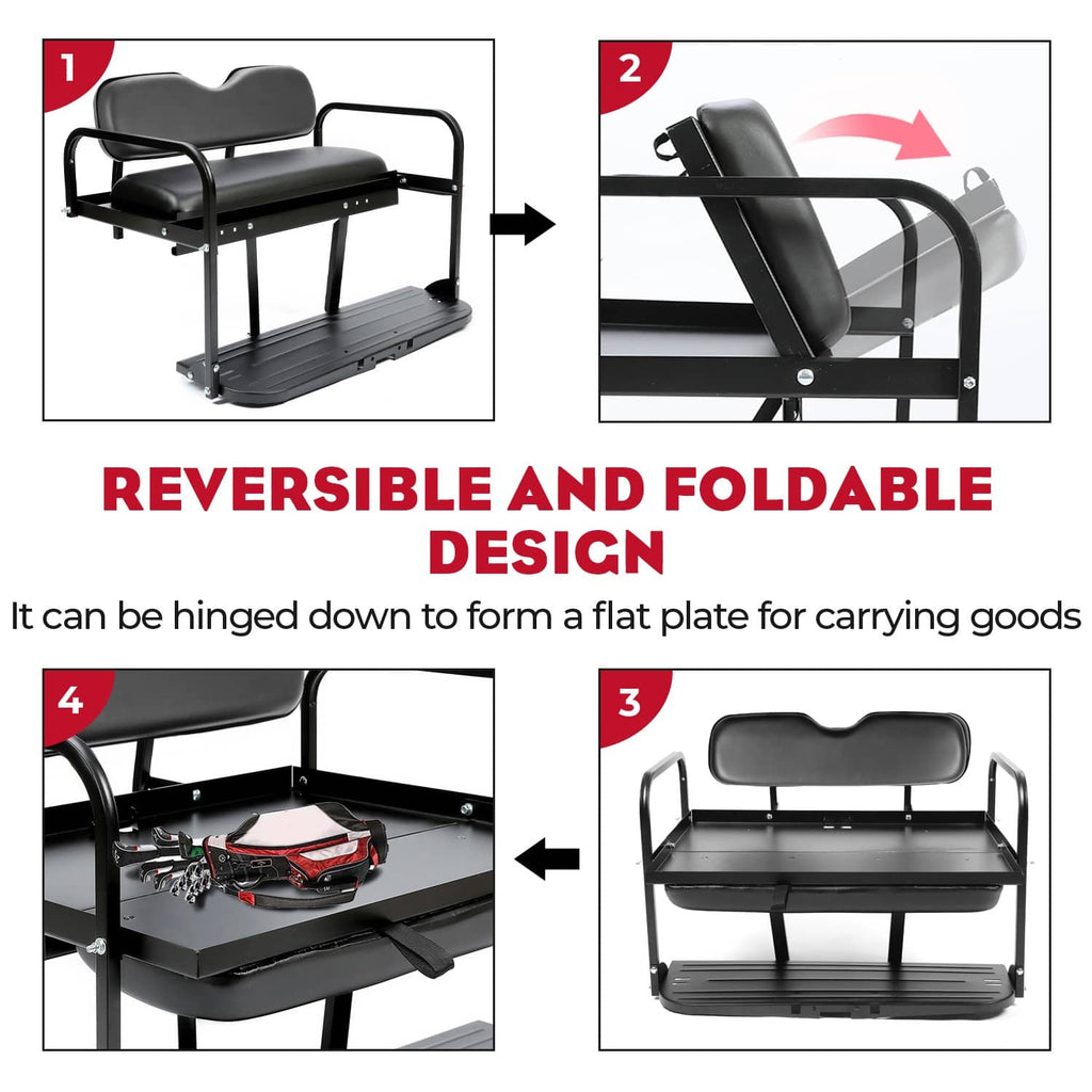 Reversible foldable rear back seat kit showing hinged down flat carrying position
