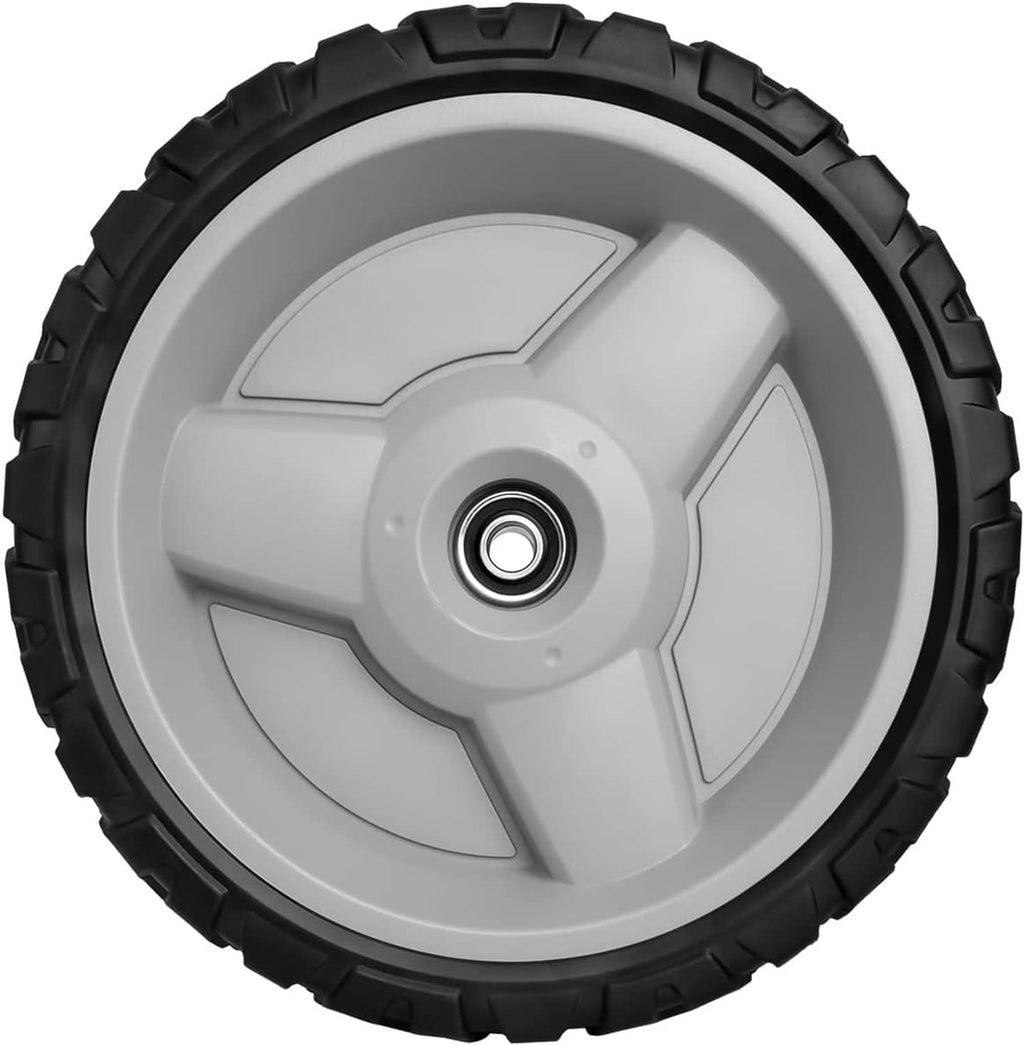 11-inch lawnmower wheel with gray rim spokes and black rubber tread