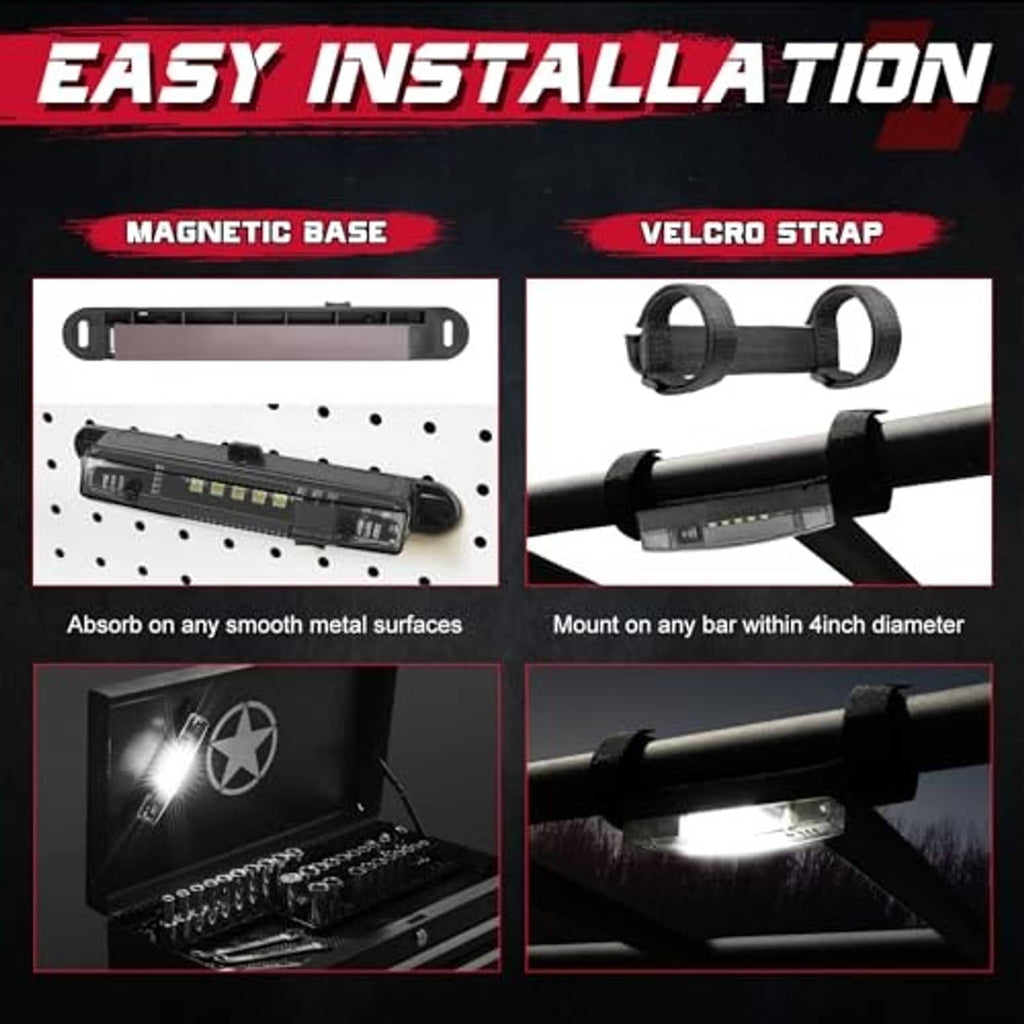 LED light bar with magnetic base and velcro strap mount for quick installation