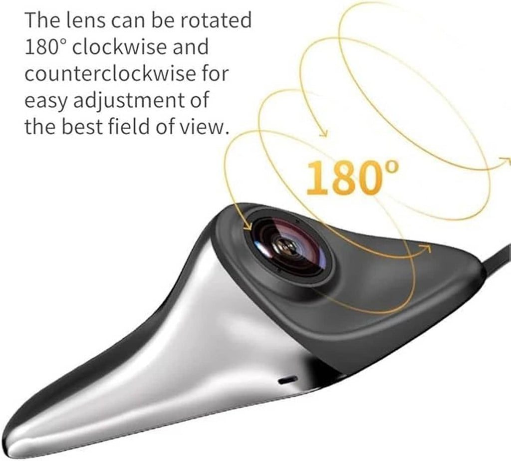 Rotatable side-view camera lens on silver housing with adjustable field-of-view graphic.