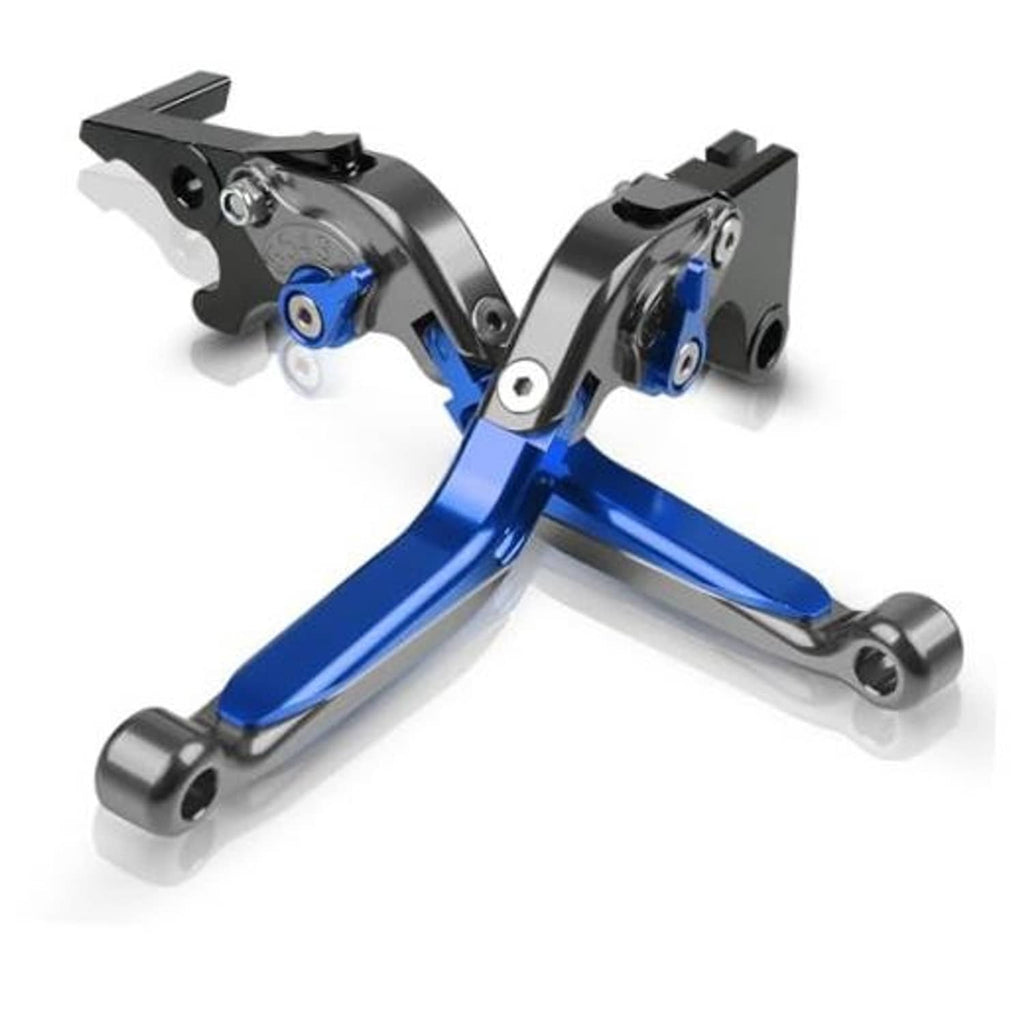 Blue brake and clutch lever set with black adjustable mounts