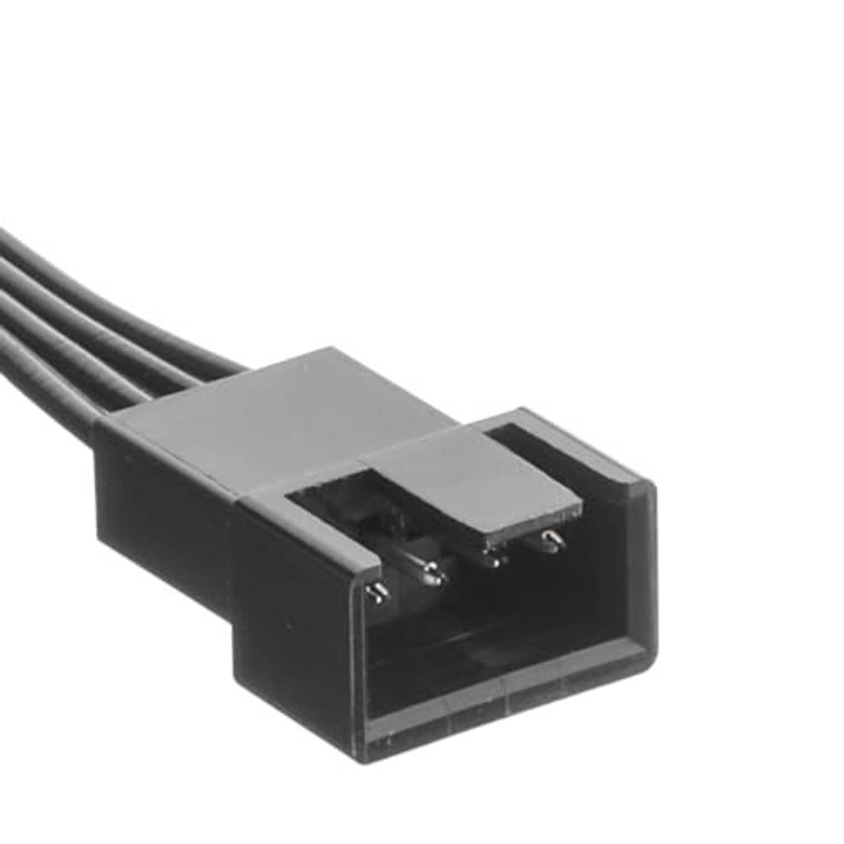Close-up of black 4-pin PWM fan connector on adapter cable