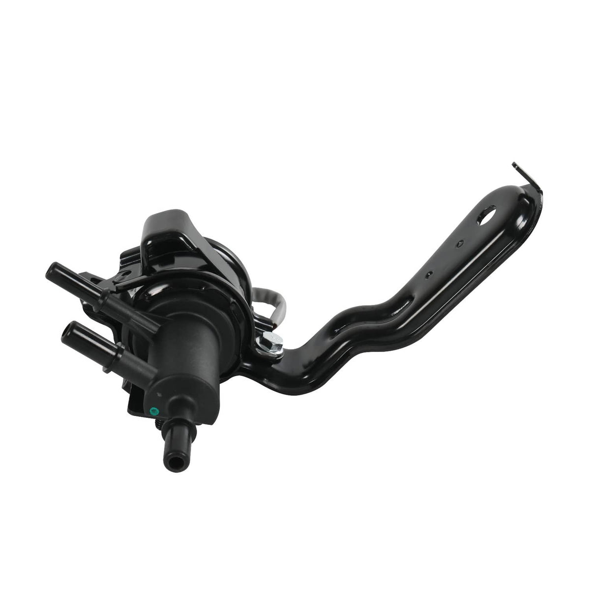 Fuel tank reservoir valve assembly with black metal pipes and vacuum-style port