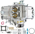 Aluminum 4-barrel double pumper carburetor with e-choke and side fittings, close-up