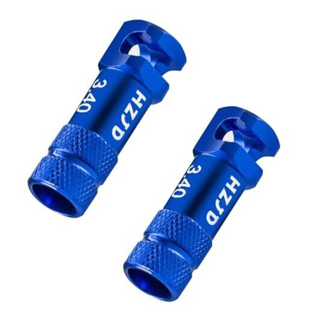Blue Presta valve caps with core-removal tool, textured grip, pair