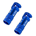 Blue Presta valve caps with core-removal tool, textured grip, pair