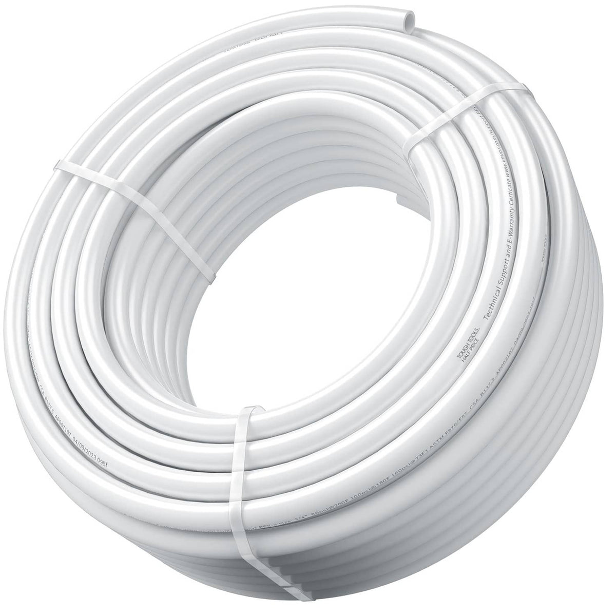 White PEX-B tubing roll, coiled 3/4 in pipe for potable water applications