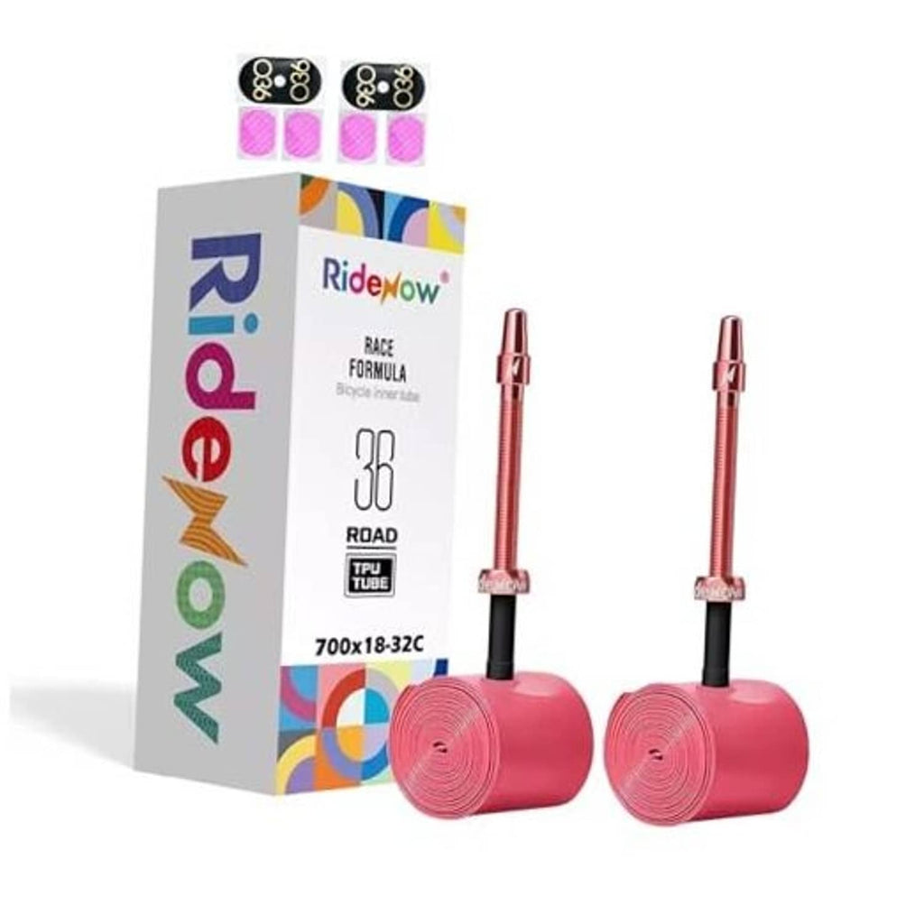 2-pack TPU inner tubes for 700C road tires with Presta valve, red roll and metal valve