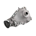 Front axle differential carrier with flange and mounting bolts, silver metal housing