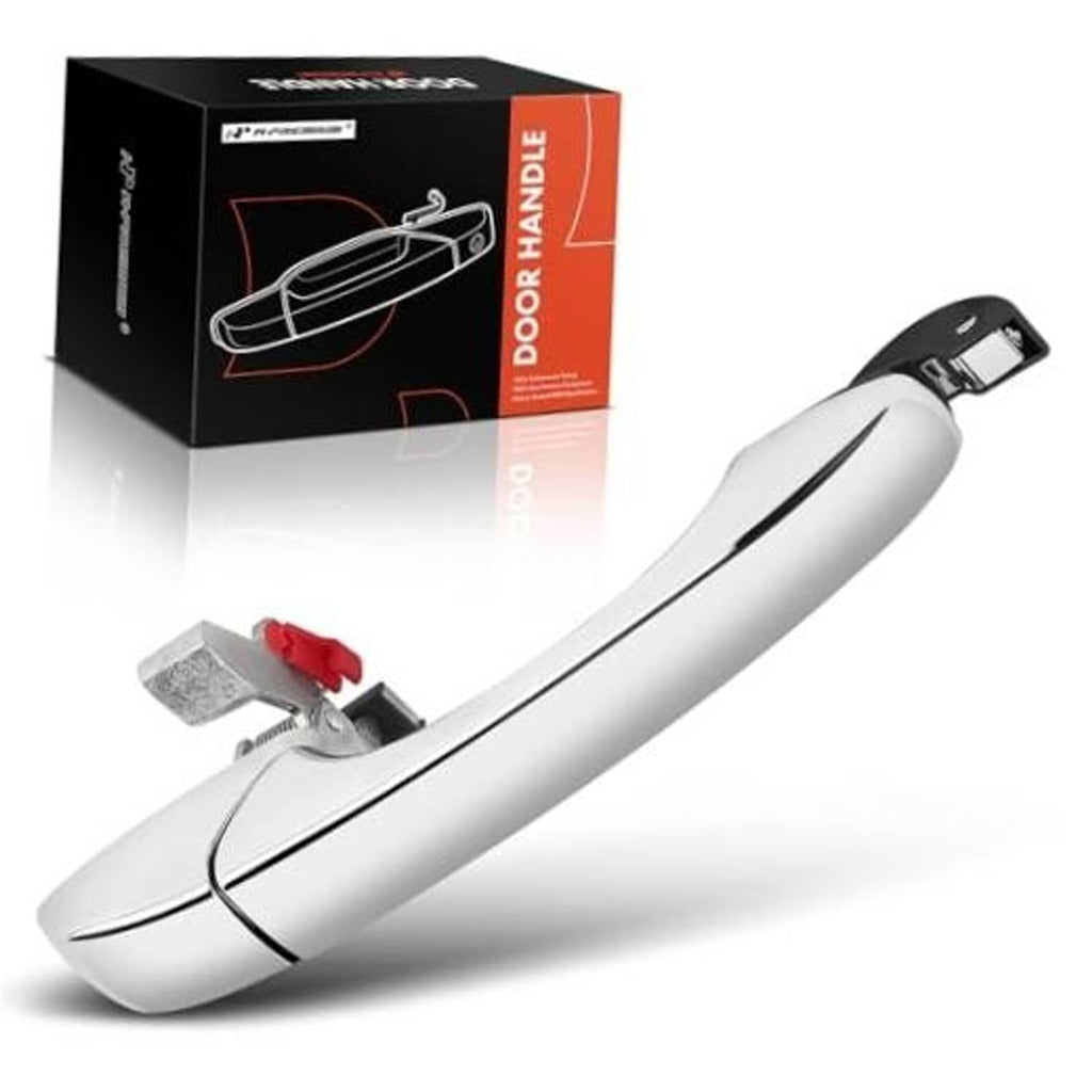 Silver exterior door handle with chrome accents for front or rear passenger side