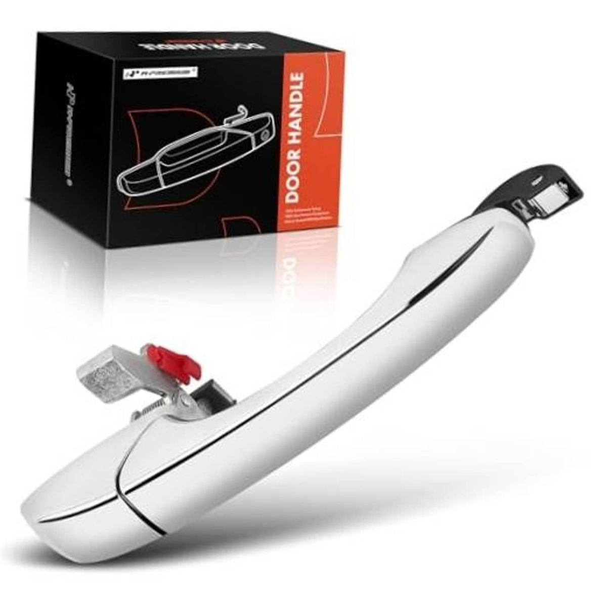 Silver exterior door handle with chrome accents for front or rear passenger side