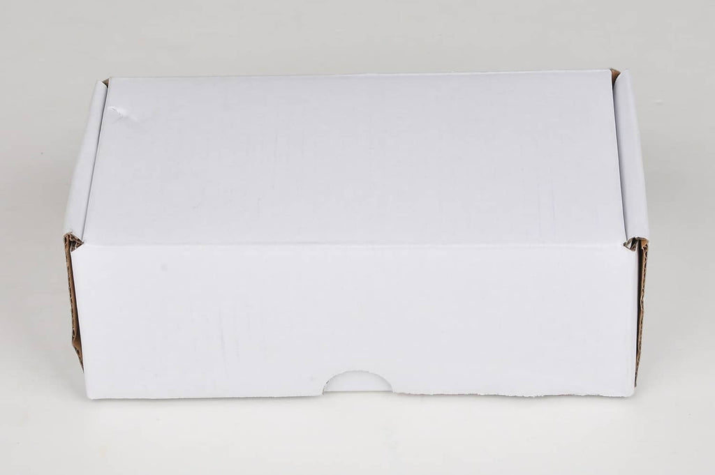 White shipping box with cardboard end flaps