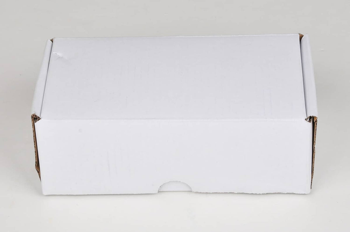 White shipping box with cardboard end flaps