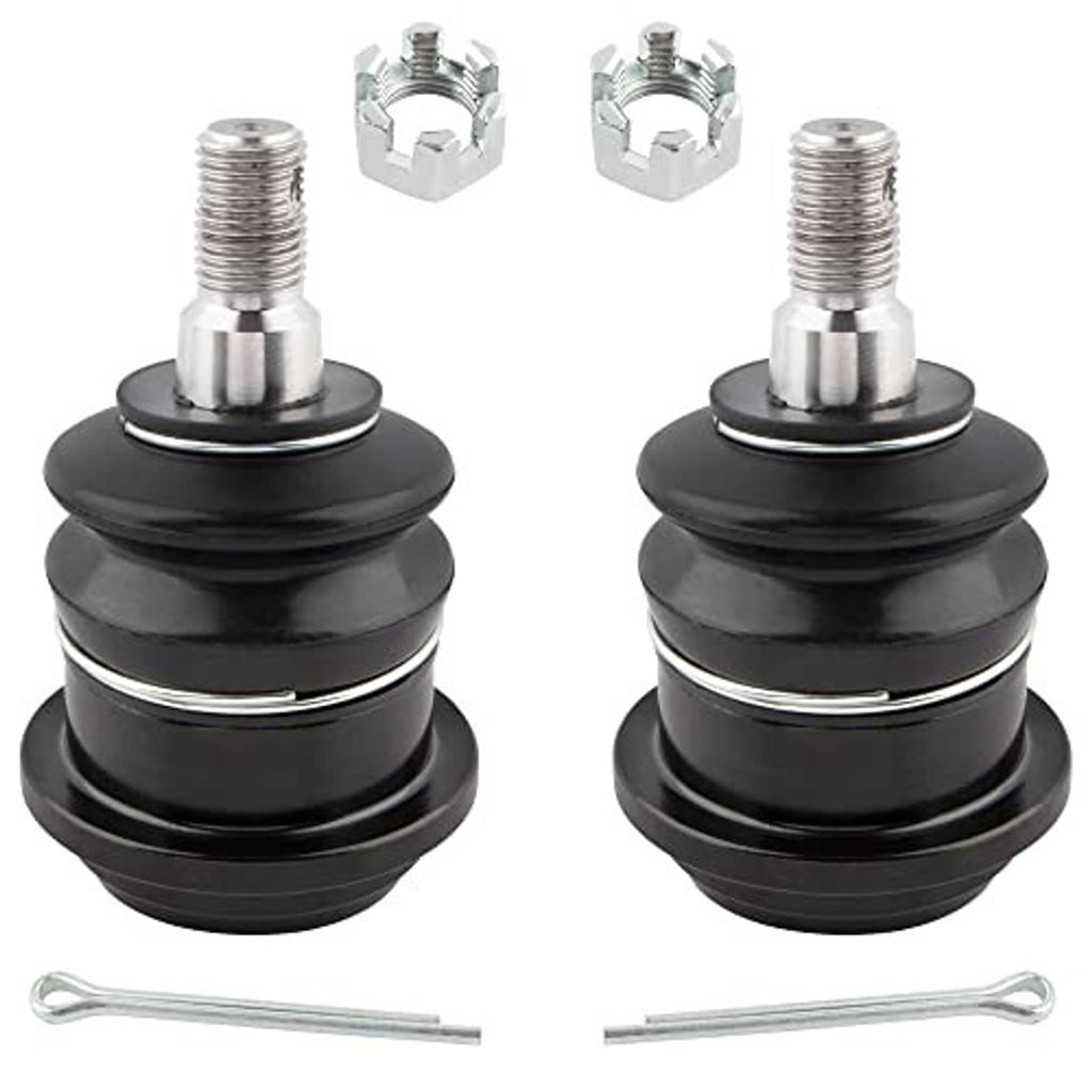 Pair of ball joints with black boots, silver threaded studs, and included clips