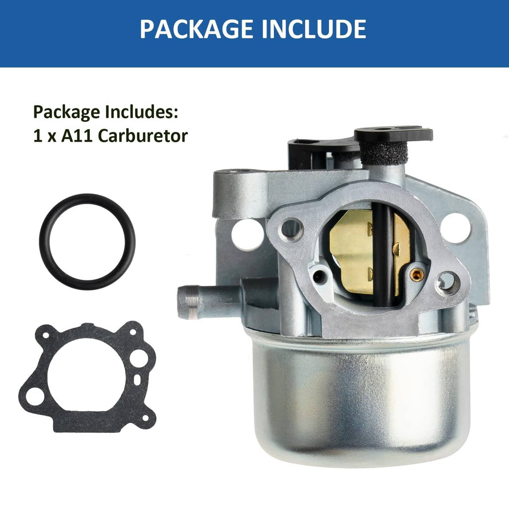 Carburetor kit with metal housing, black top, gasket, and O-ring seal