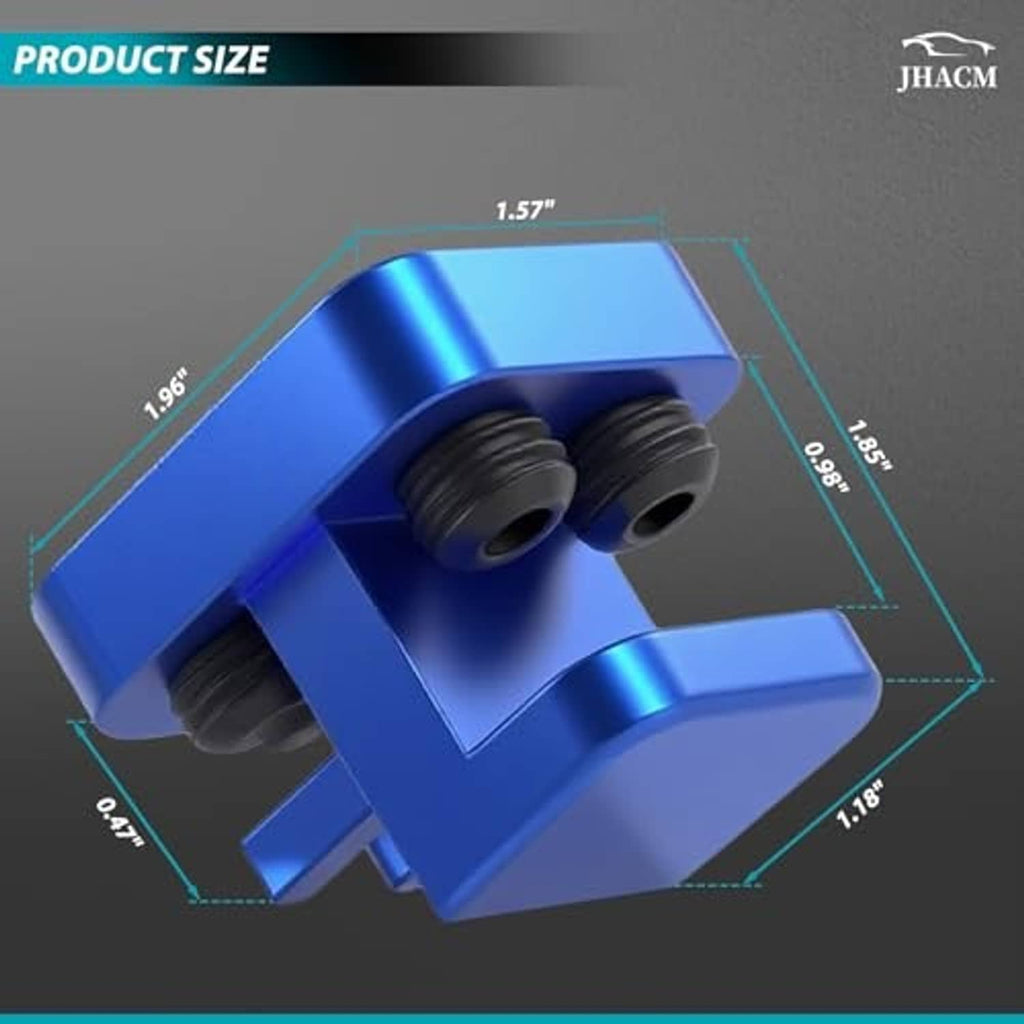 Blue master link press tool with dimension markers for size and die alignment