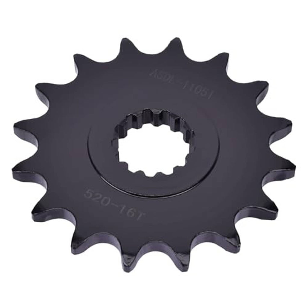 Black 520 front drive sprocket, 16 teeth (520-16T) side view with center splines