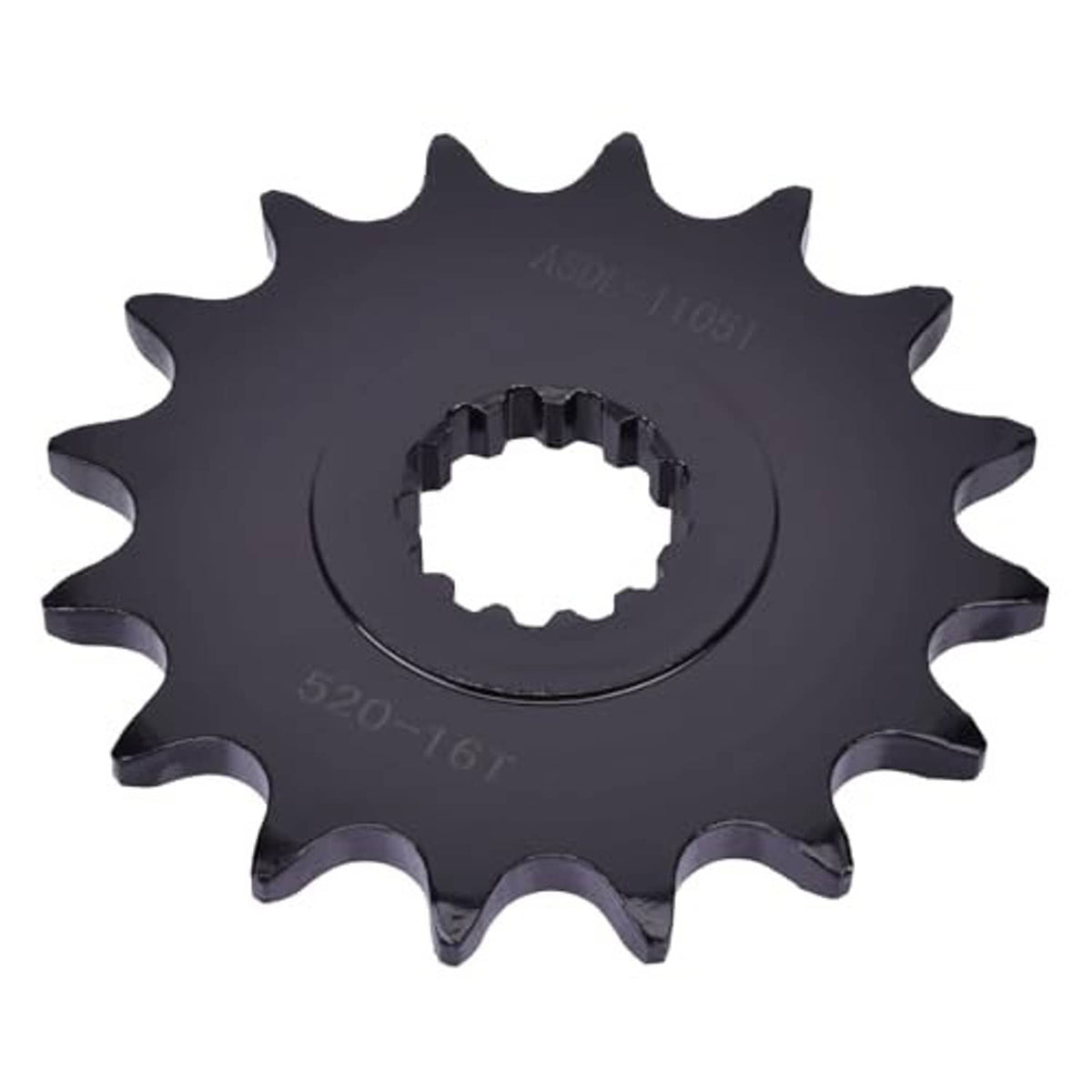 Black 520 front drive sprocket, 16 teeth (520-16T) side view with center splines