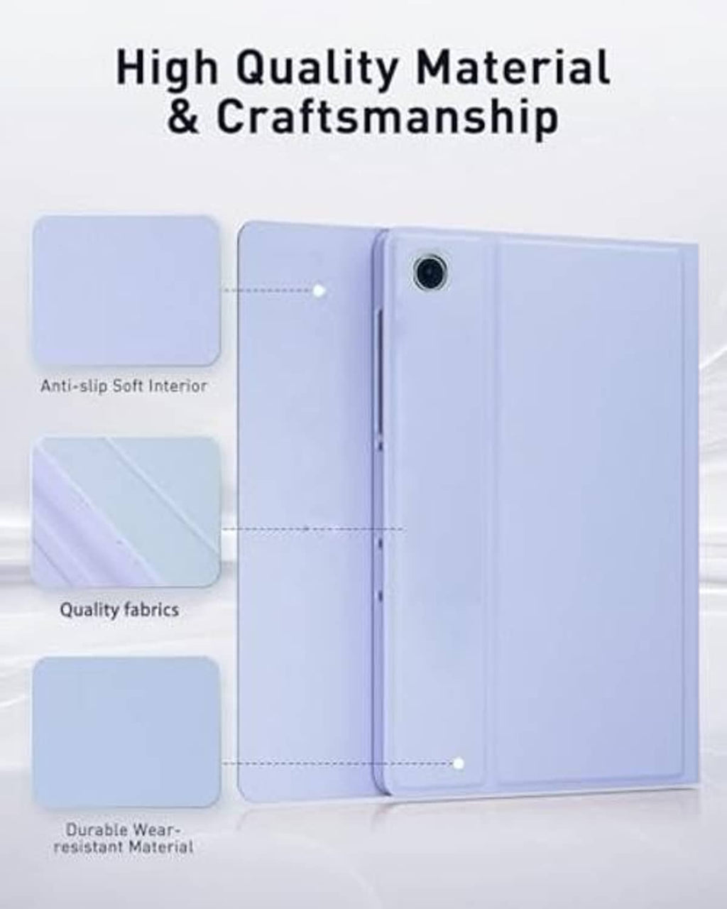 Purple tablet case back with camera cutout and smooth protective interior