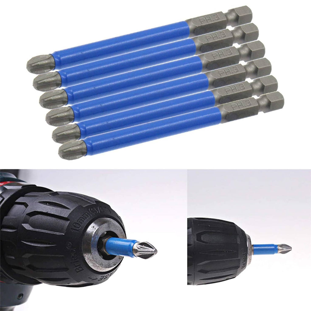 PH3 Phillips magnetic bit bundle, blue shafts with gray PH3 heads and hex shanks