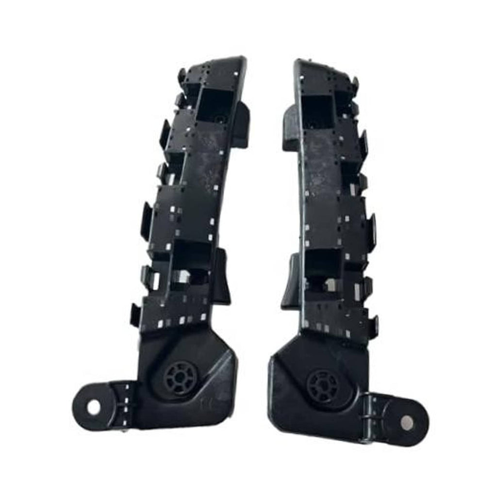 Pair of black front bumper brackets with circular mount openings and side mounting plates