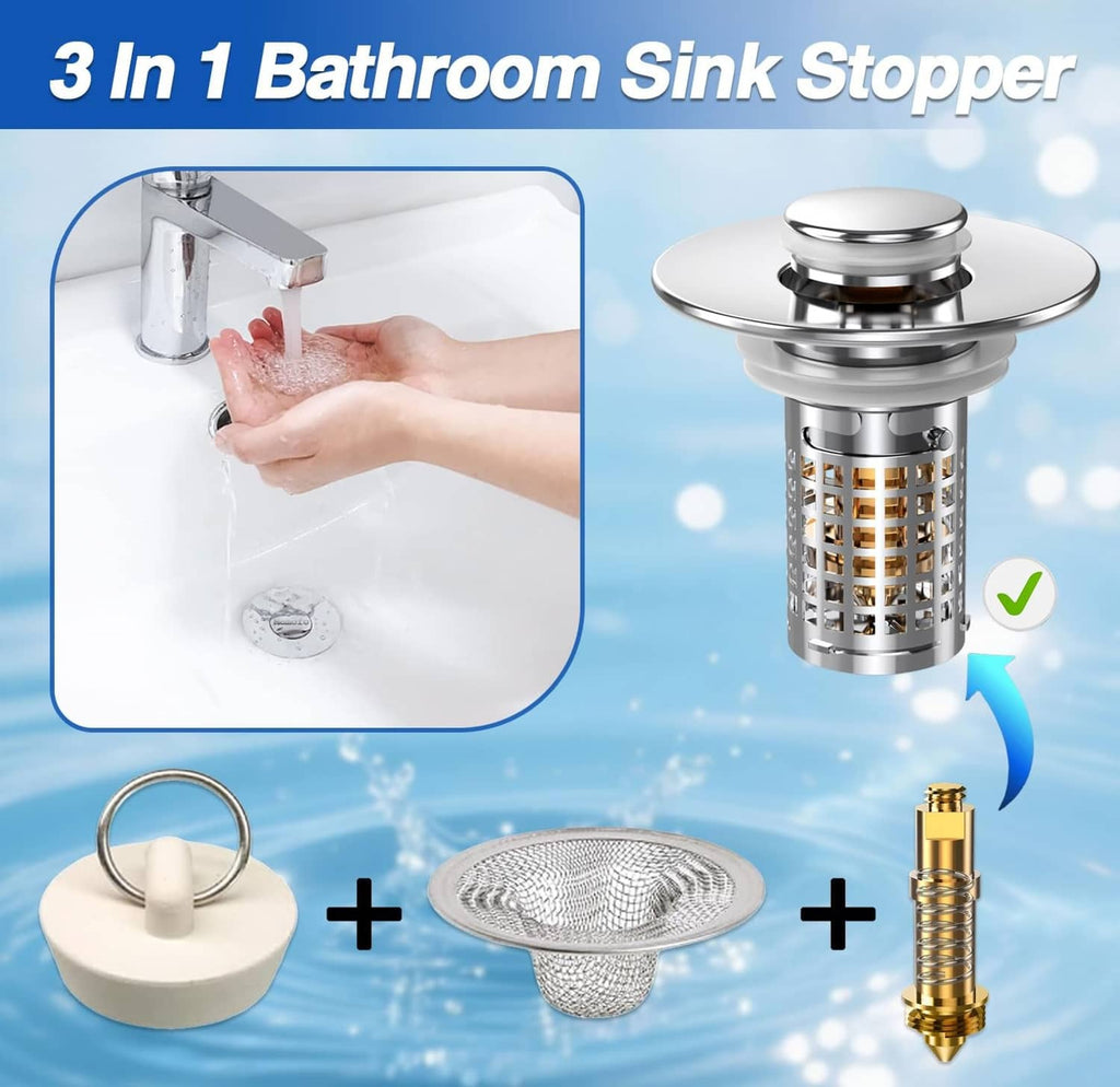 Chrome sink drain hair catcher stopper with square mesh filter basket